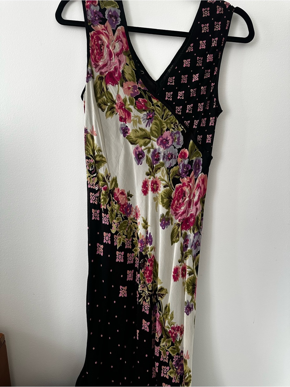 lola One-Shoulder Floral & Black Panel Maxi Dress